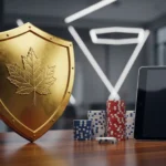 Golden regulatory shield with a maple leaf representing the Tobique Gaming Commission, illustrating player safety and blockchain verification for 2026.
