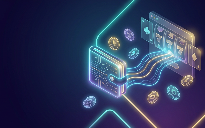New crypto casinos 2026 concept showing a Web3 wallet connecting to an online casino via blockchain links